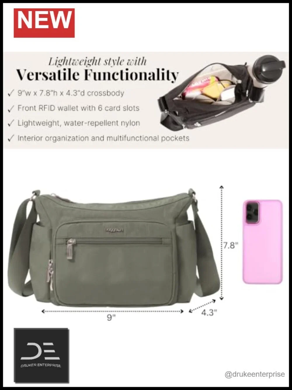 Baggallini Crosstown Hobo Crossbody with RFID Wallet & Water Bottle Holder